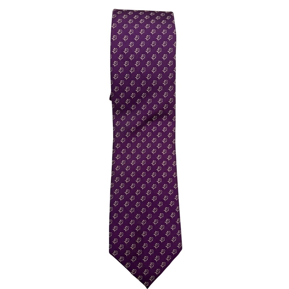 Southern Tide Silk Purple Tie with Small Ivory Fish Motif